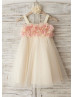Thin Straps Champagne Tulle Floral Flower Girl Dress